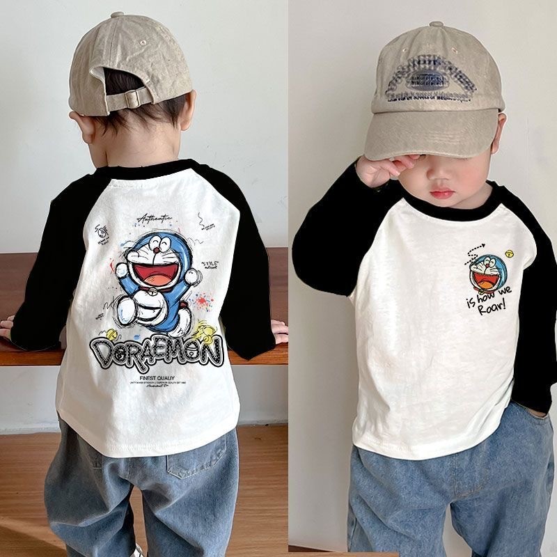 Meninos meninas puro algodão novo estilo de manga comprida camiseta médio pequeno crianças primavera outono bebê dos des