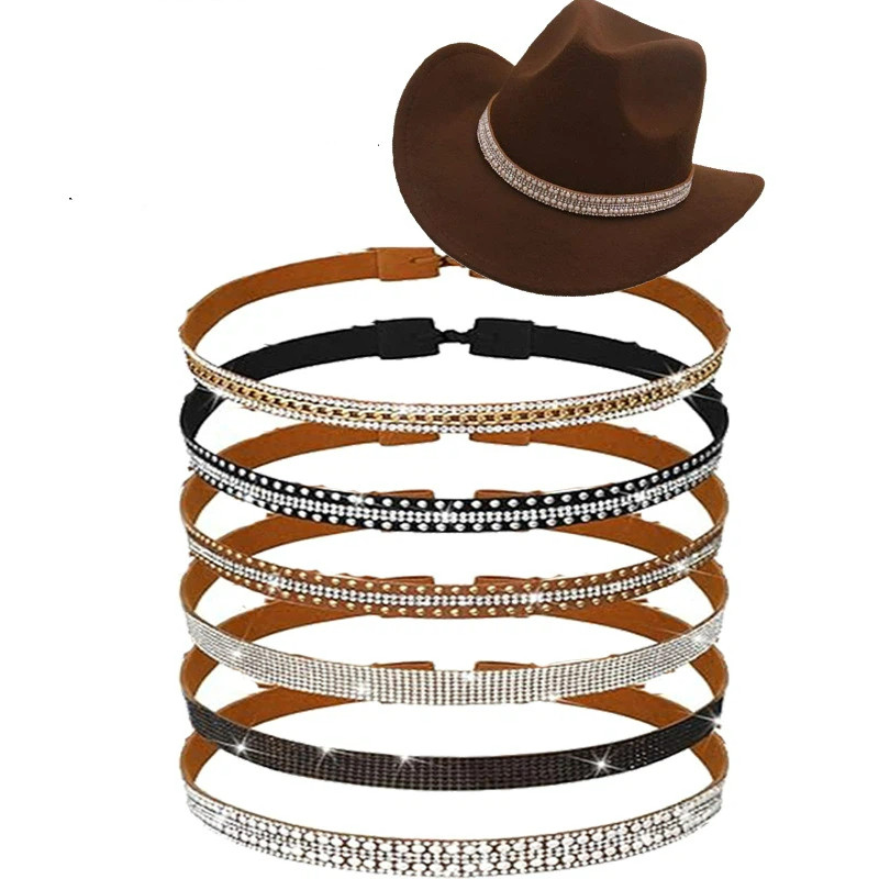 Chapéu de Cowboy ocidental cinta cavaleiro chapéu corda brilhante cinta decorativa brilhante strass chapéu de palha anel