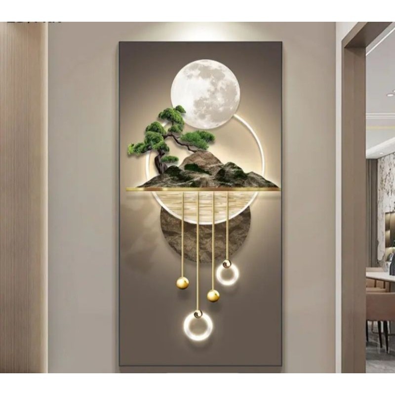 Quadro Decorativo Lua e Bonsai – 1 Peça – Arte Moderna e Elegante (sem led) NÃO É LUMINÁRIA