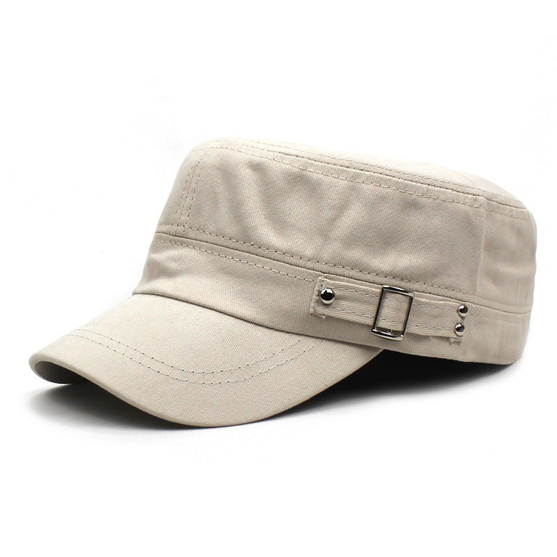 Boné Militar Masculino de Primavera/Verão, Cor Sólida, Algodão, Boné de Beisebol com Botão Lateral, Boné Esportivo com P