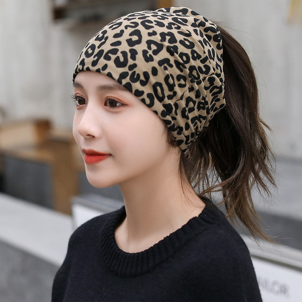 Chapéu de Moda Feminino com Estampa de Leopardo, Chapéu de Malha, Aquecedor de Pescoço, Chapéu Pullover, Estilo Esportiv