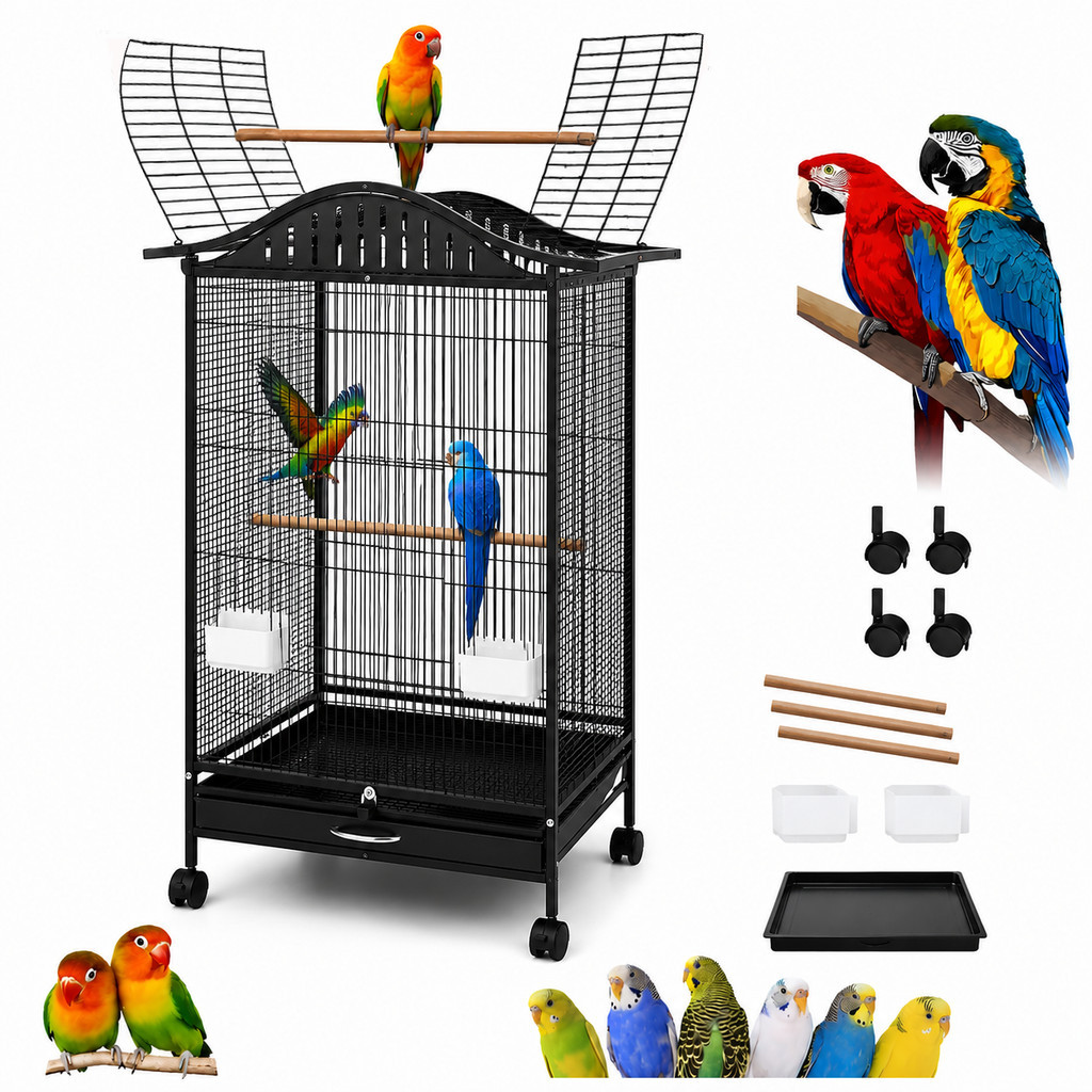 Viveiro Grande Luxo Preto para Calopsita e Papagaio Ringneck - Espaço Confortável e Durável para Aves de Estimação