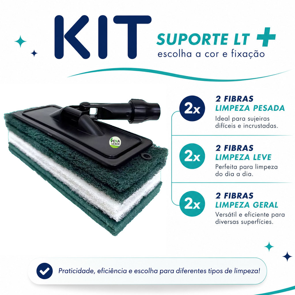 Kit 6 Fibras + 1 Suporte LT Base Encaixe Garras Para Limpeza Completa 3 em 1  + Bucha 2 Branca Leve + 2 Geral + 2 Pesada