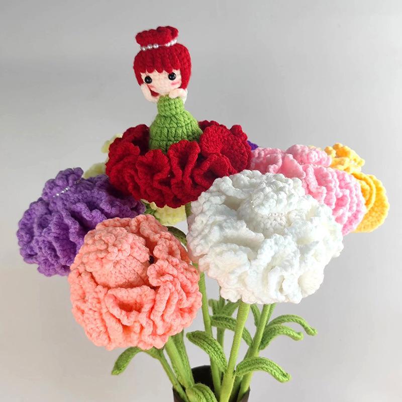 Feito à mão cravo flor fada produto acabado decoração de casa decoração de flores falsas buquê de crochê decoração flor 