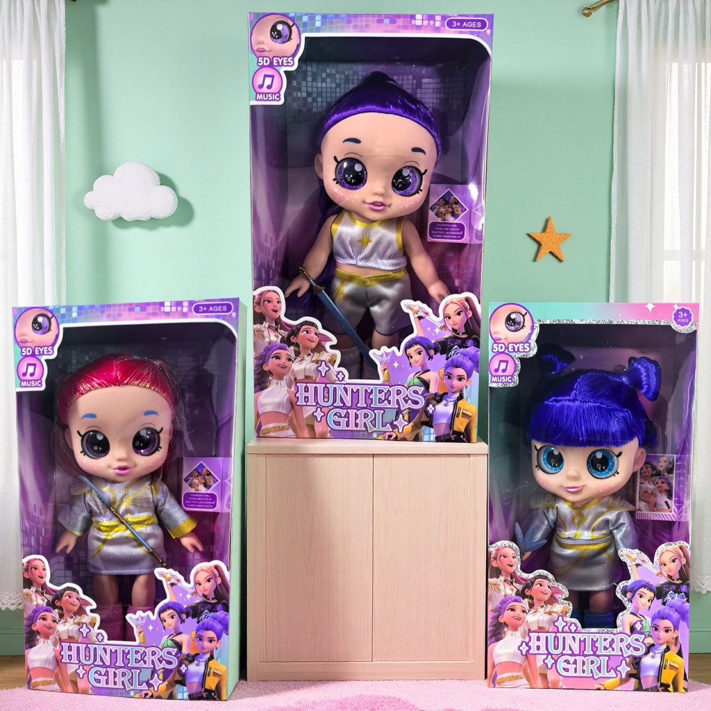 Bonecas de Vinil K-Pop Demon Hunters de 33cm Rumi Mira Zoey com Recurso Musical, Olhos 5D, Corpo Articulado, Brinquedos