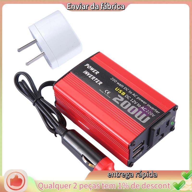 Inversor De Energia Para Carro 200W Dc 12V Ac 220V Conversor Adaptador De Carregador Usb Duplo Booster-Vermelho