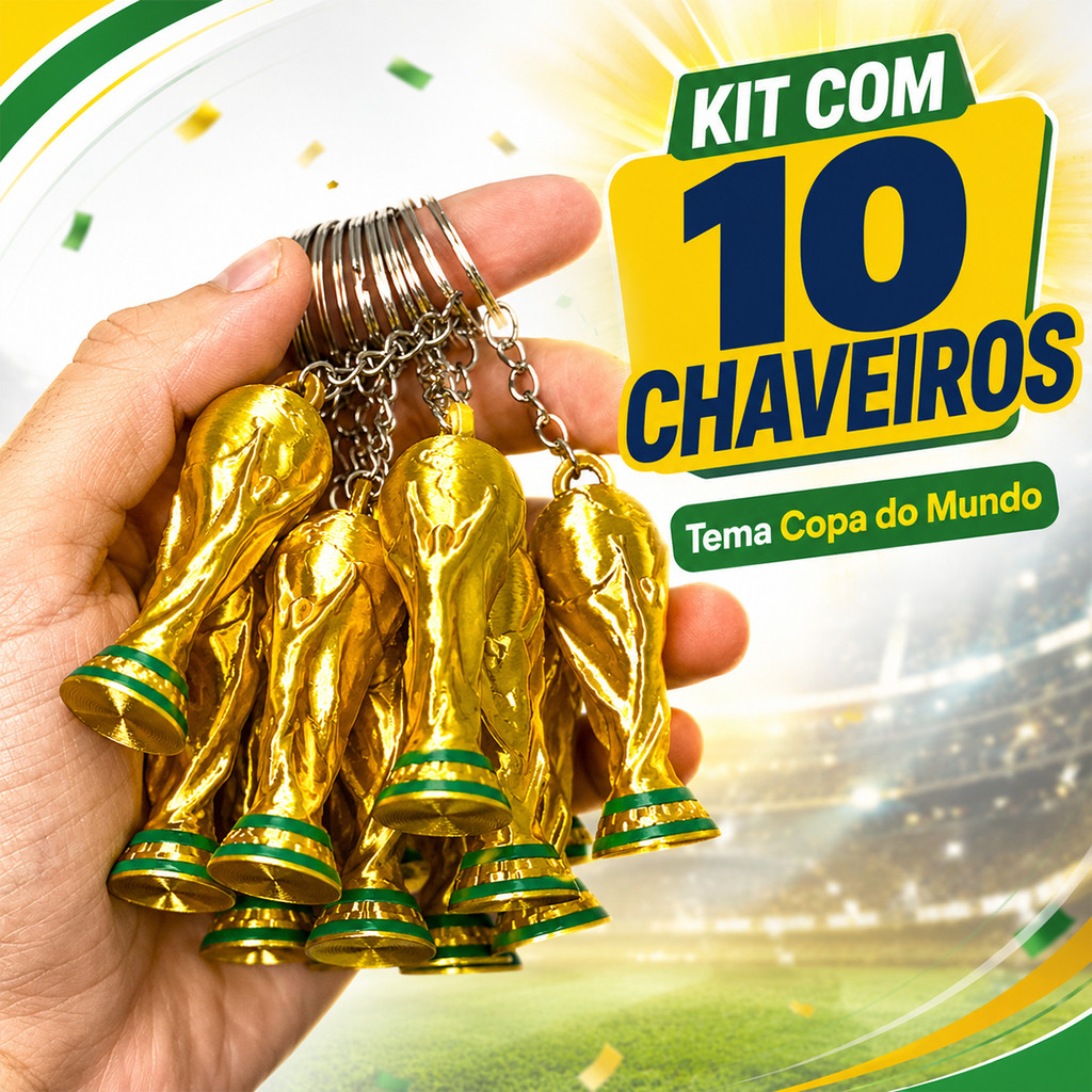 Kit 10 Chaveiros Taça Dourada Futebol Copa Do Mundo Brinde Lembrancinha Festa Evento