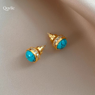 Qovlic Brincos de turquesa azul natural vintage, brincos de moda sofisticados e luxuosos com estilo elegante