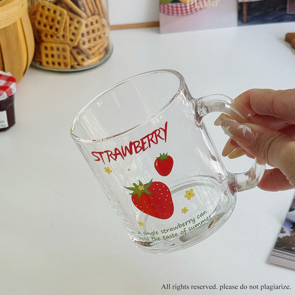 Vidro de morango de alto valor estilo ins simples transparente doméstico bonito suco bebida copo de água leite café da m
