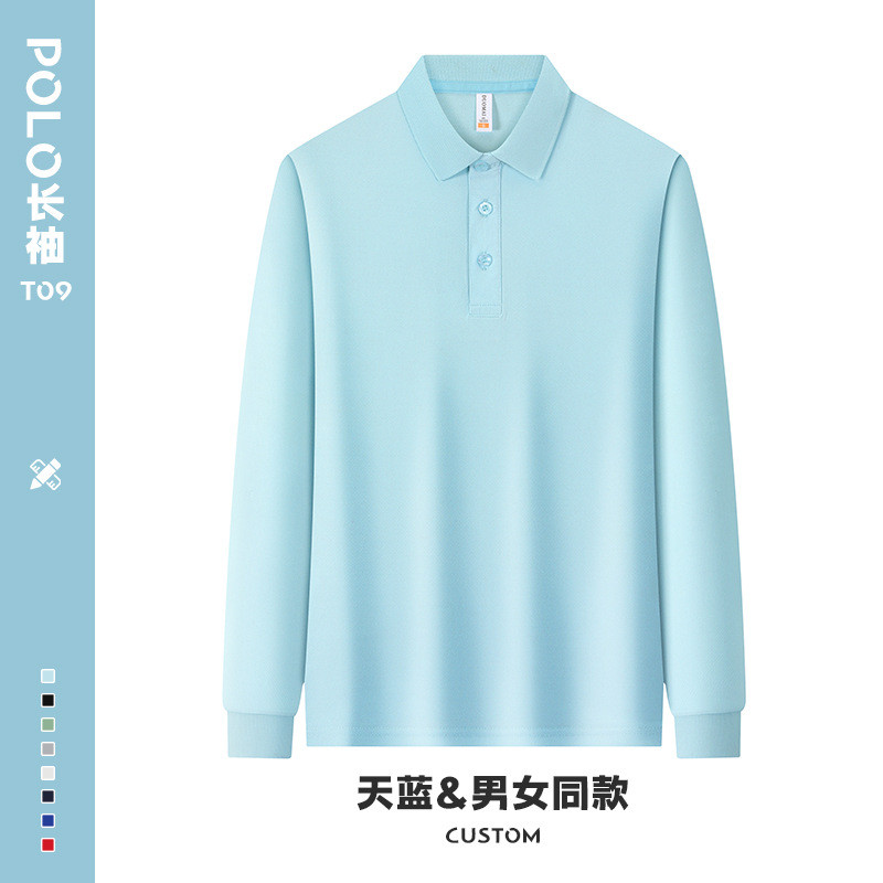 Camisa polo de manga comprida de seda gelo logotipo impresso lapela Workwear camiseta outono esportes lazer empresa equi