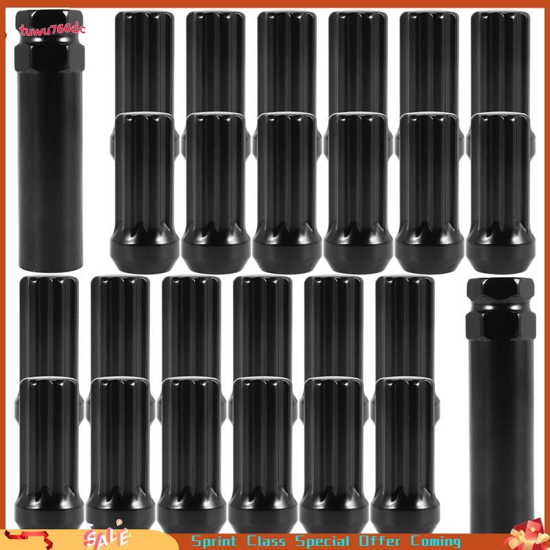 Porcas De Roda M14X1.5 , 24 Peças 14m X 1.5 7 Spline Drive Awl Cone Lug Nuts 2 Polegadas De Comprimento Preto Com 2 Chav