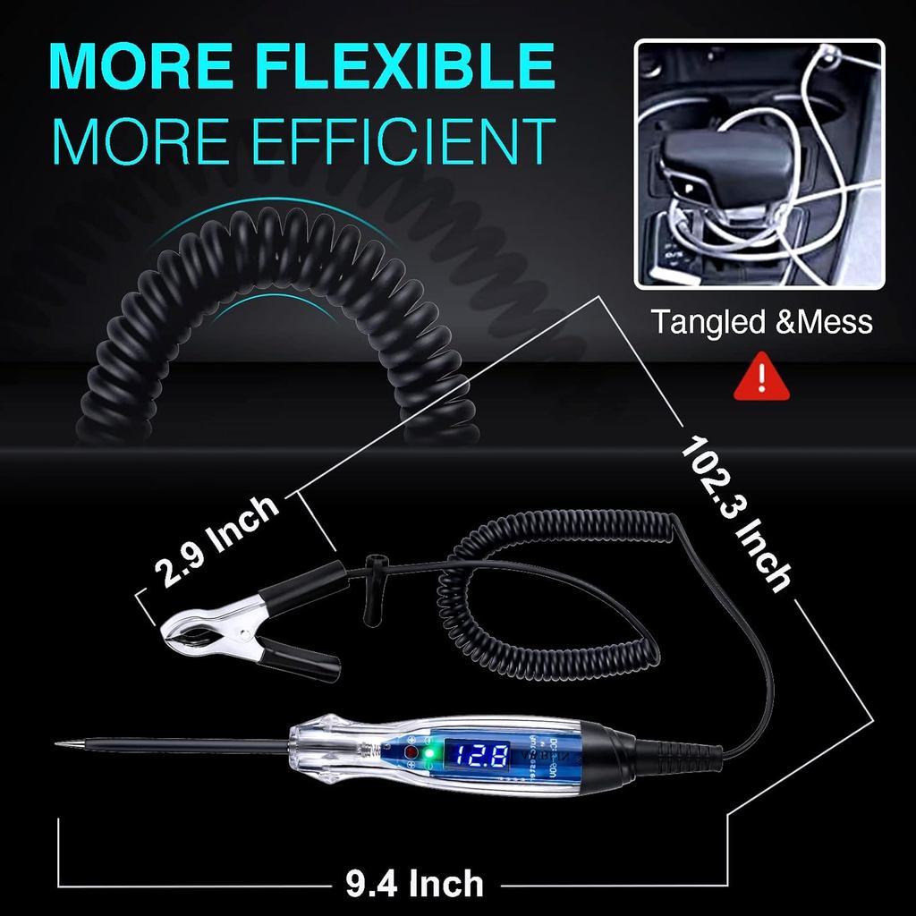 Testador De Circuito LED Digital De Luz De Teste Automotivo AWBLIN 3-60V DC , Resistente Com Voltímetro , Caneta Elétric