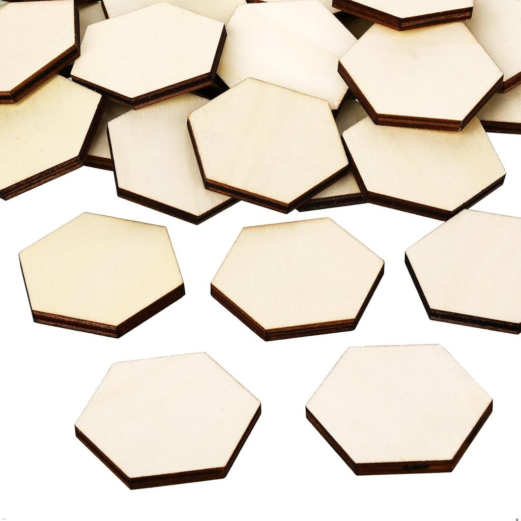 120 Pcs Unfinished Wood Hexagon Pieces 1/5" Thick Wooden Hexagon Cutouts Blank Wood Hexagon Slices Wooden Chips Embellis