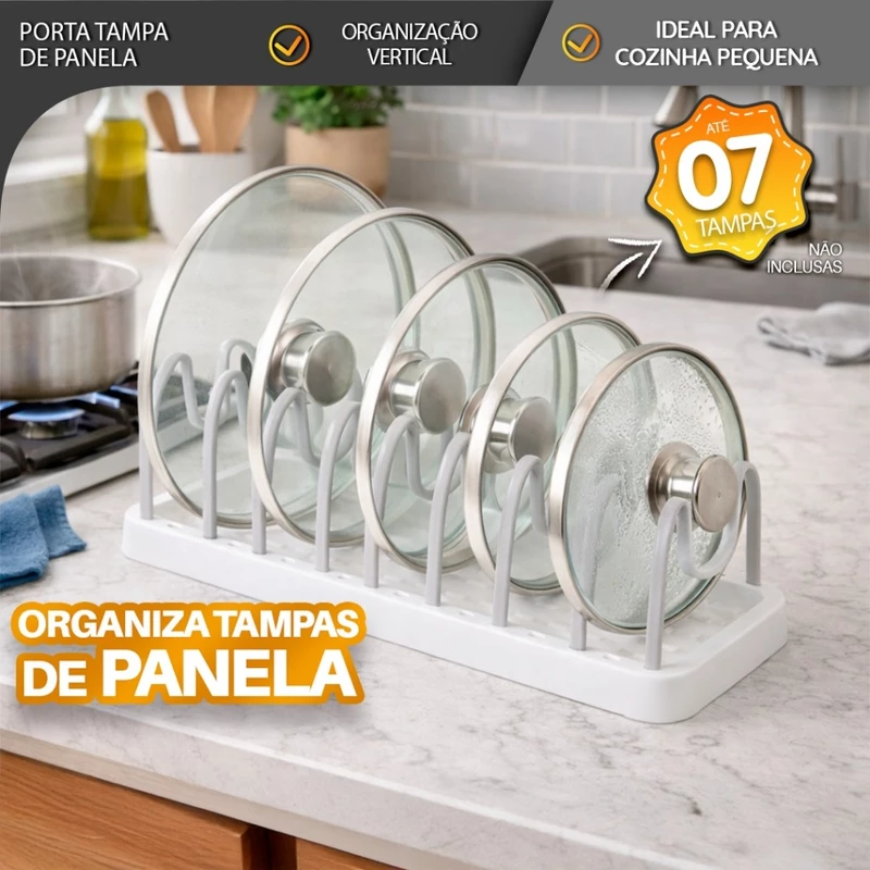 "Organize Sua Cozinha: Porta Tampas com 50% Off! 🥘"