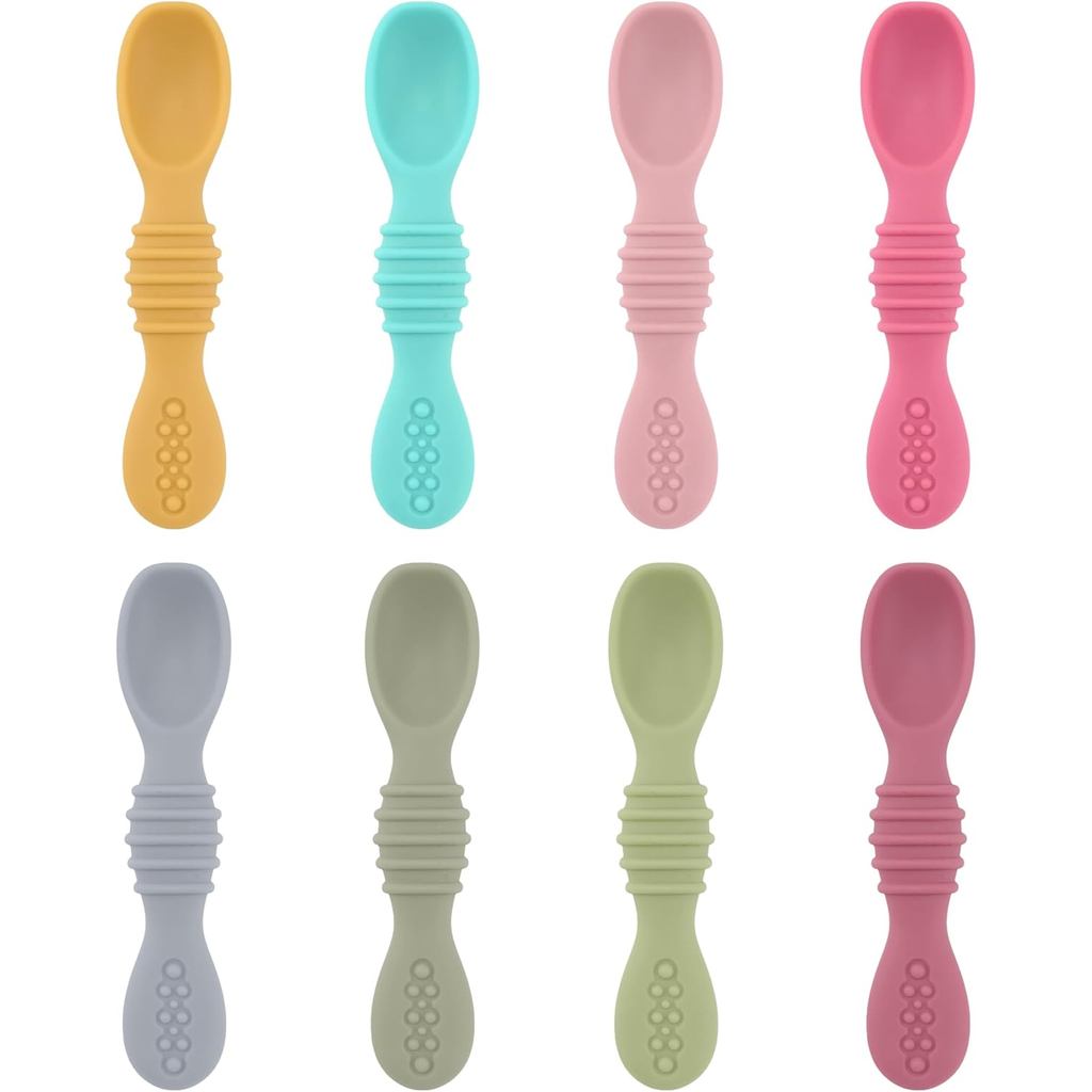 Colheres para Bebês Autoalimentação 6 Meses, Conjunto de 8 Colheres de Silicone de Grau Alimentício Seguras para Desmame