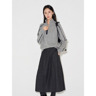 CLMX estilo cinza cintura traseira Volume elástico sentir uma bainha saia rígida e elegante mistura de lã sarja saia de 