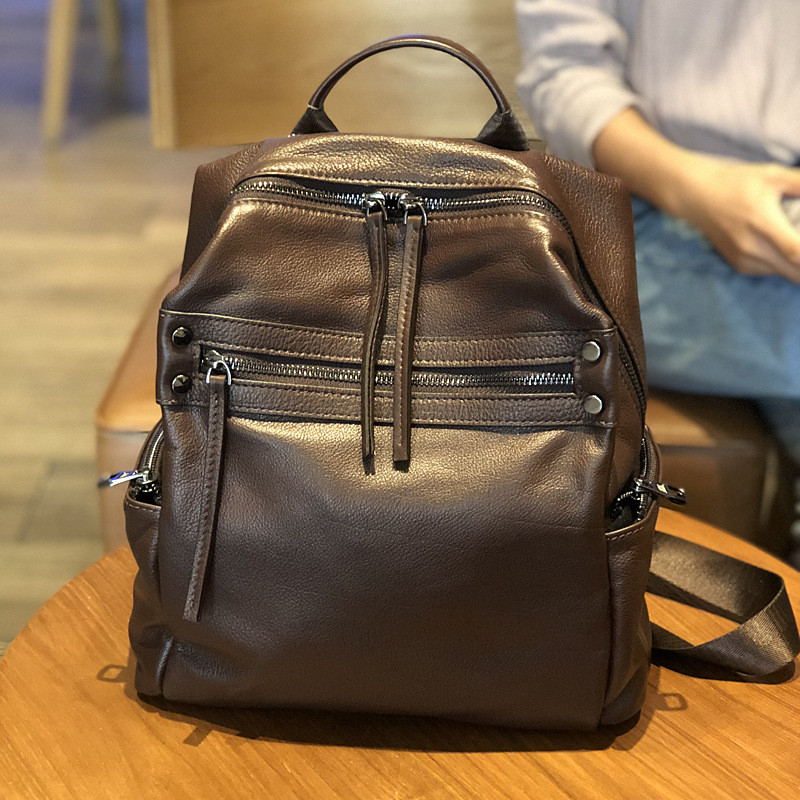 Mochila de couro legítimo de alta qualidade para mulheres, modelo 2026, em couro macio, versão coreana, mochila de viage