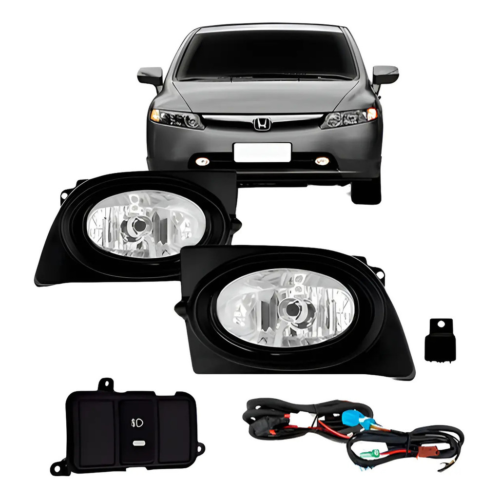 Kit Farol Milha Auxiliar Honda Civic 2007 2008 Com Grade
