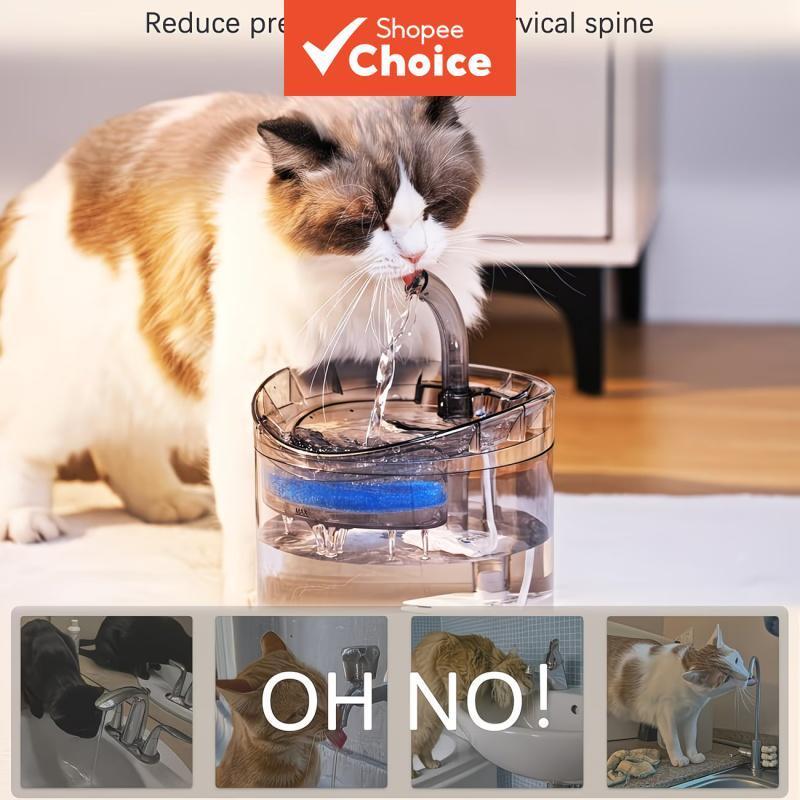 Fonte de água transparente para gatos de 2 litros, bebedouro automático ultra silencioso para animais de estimação,