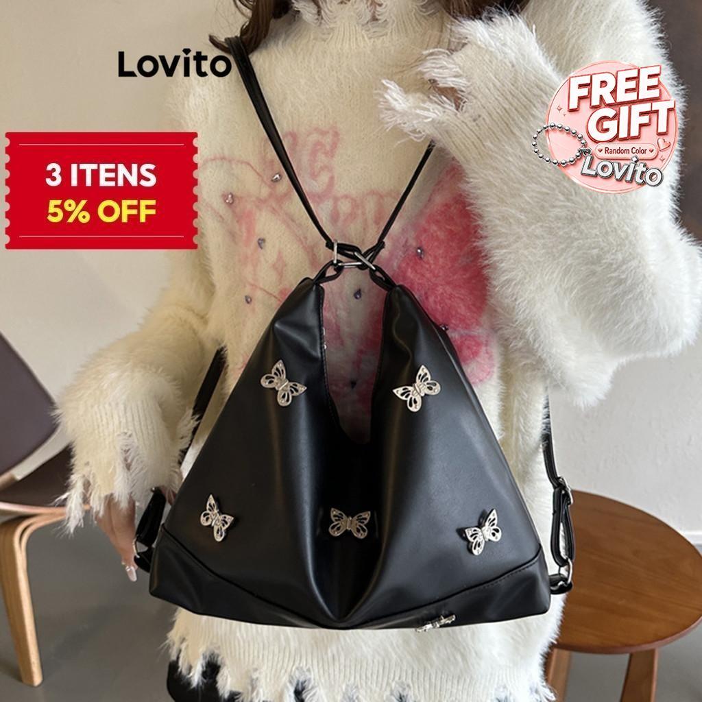 (Trendy) Lovito Bolsa Casual Dia Dos Namorados Borboleta Pequena Bolsa De Ombro Para Mulheres LNA32091 (Preto)