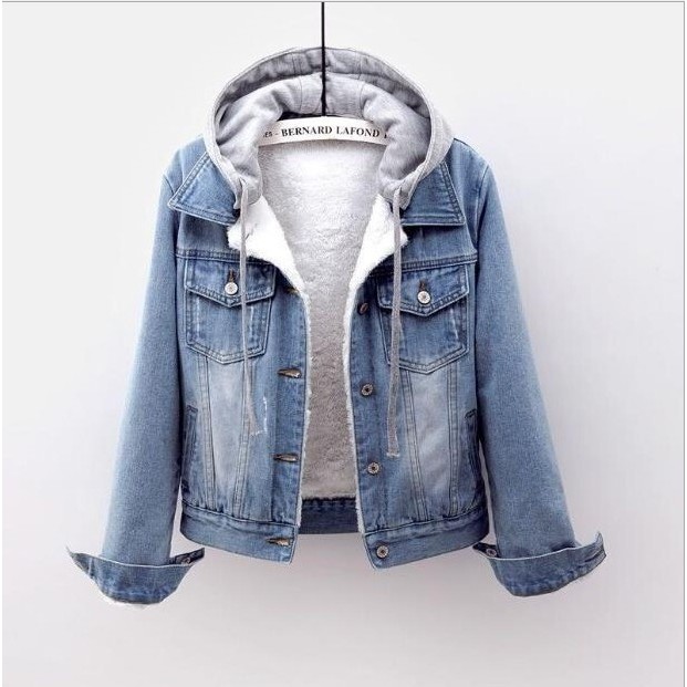 [Estoque pronto] 2026 Jaqueta jeans de inverno feminina curta versão coreana forro de lã jaqueta acolchoada de algodão e