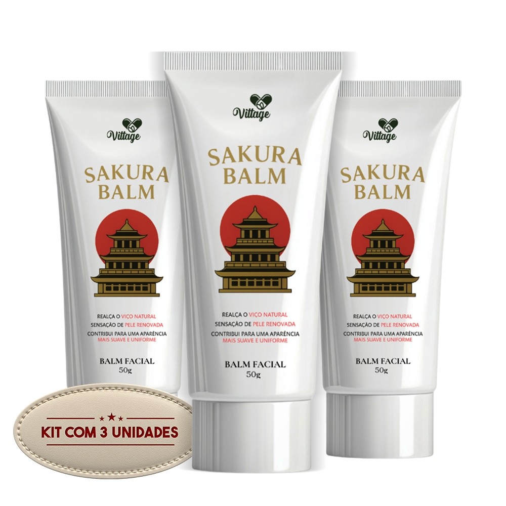 Kit 3x Creme Facial Sakura Balm Vittage Realce do Viço Natural 50g