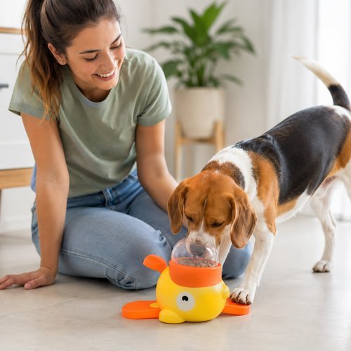 Petisqueira Interativa Pato Amarela Alimentador Inteligente Brinquedo Pet Divertido