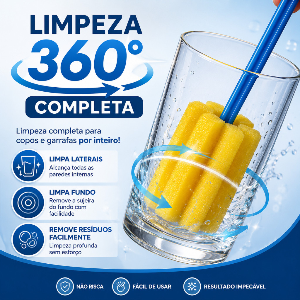 Escova Lava Copos e Taças com Cabo 1/2/3/4 Longo 24cm Limpador de Esponja para Garrafas Copos Canecas Reutilizável — imagem 2 de 2