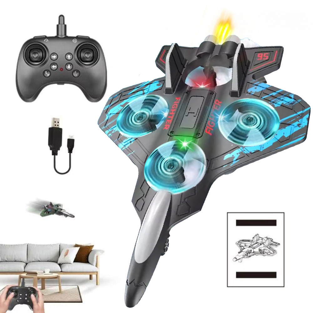 Avião não tripulado de combate, sistema RC 2.4GHz, 4 motores, bateria recarregável e muito resistente.