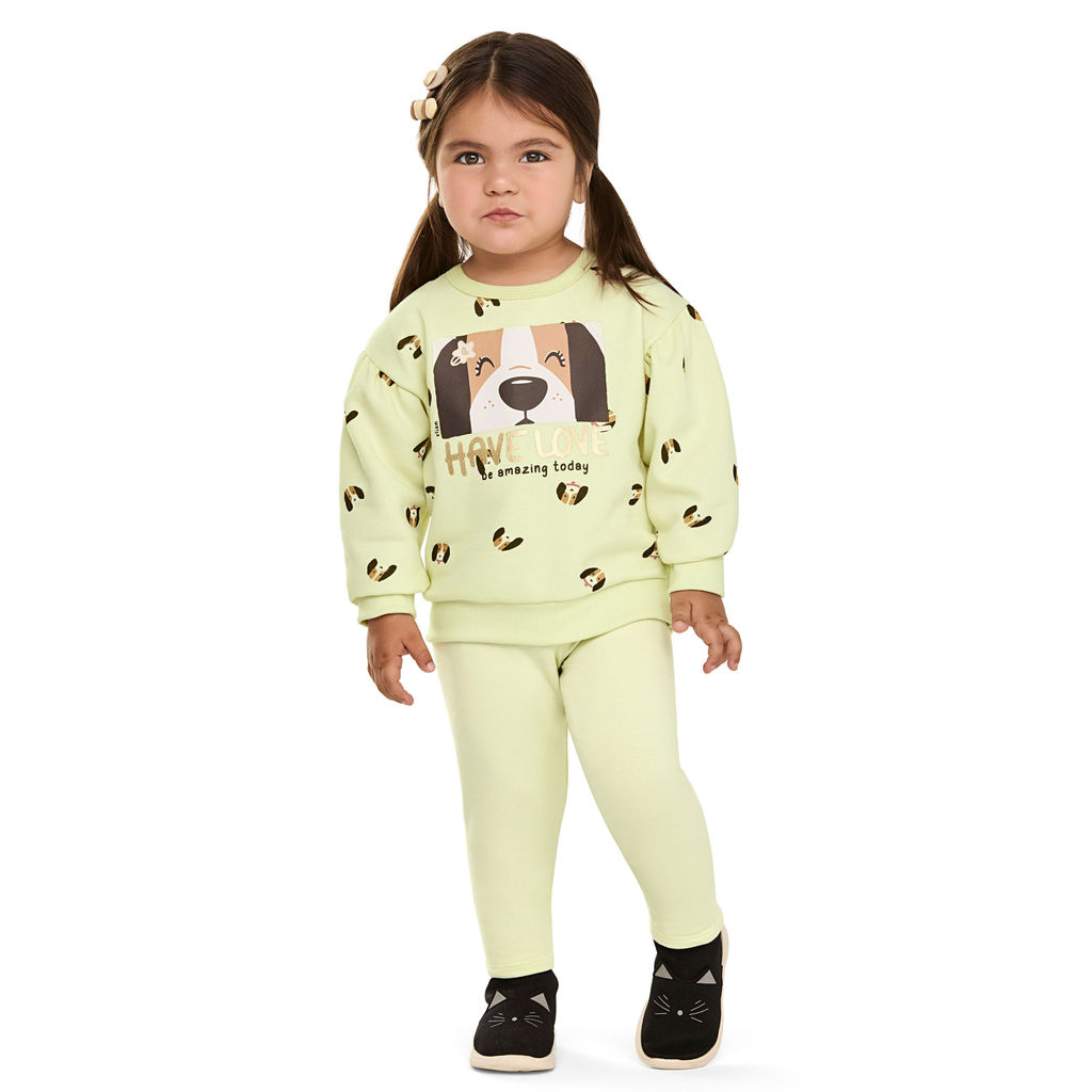 Conjunto Longo Cachorrinhos Infantil Menina Elian Verde