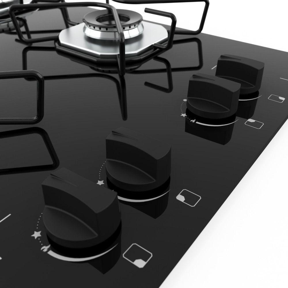Cooktop a Gás Terim 4 Bocas Vidro Temperado Preto com 6 Apoios Embutido Bivolt — imagem 2 de 2