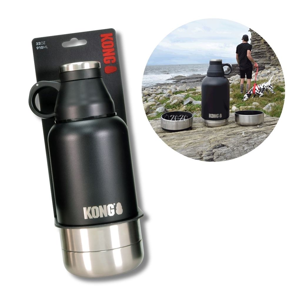 Kong Garrafa Bebedouro Portatil Para Caes Aco Inoxidavel H2O Duo Trek 910ml