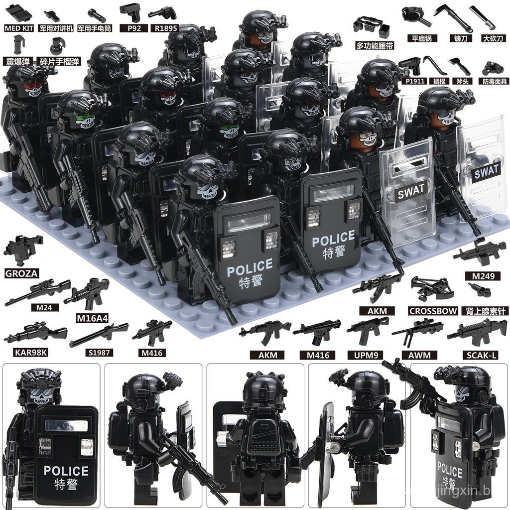 Novas minifiguras militares, forças especiais, polícia, série de minifiguras SWAT, brinquedos educativos de montagem par
