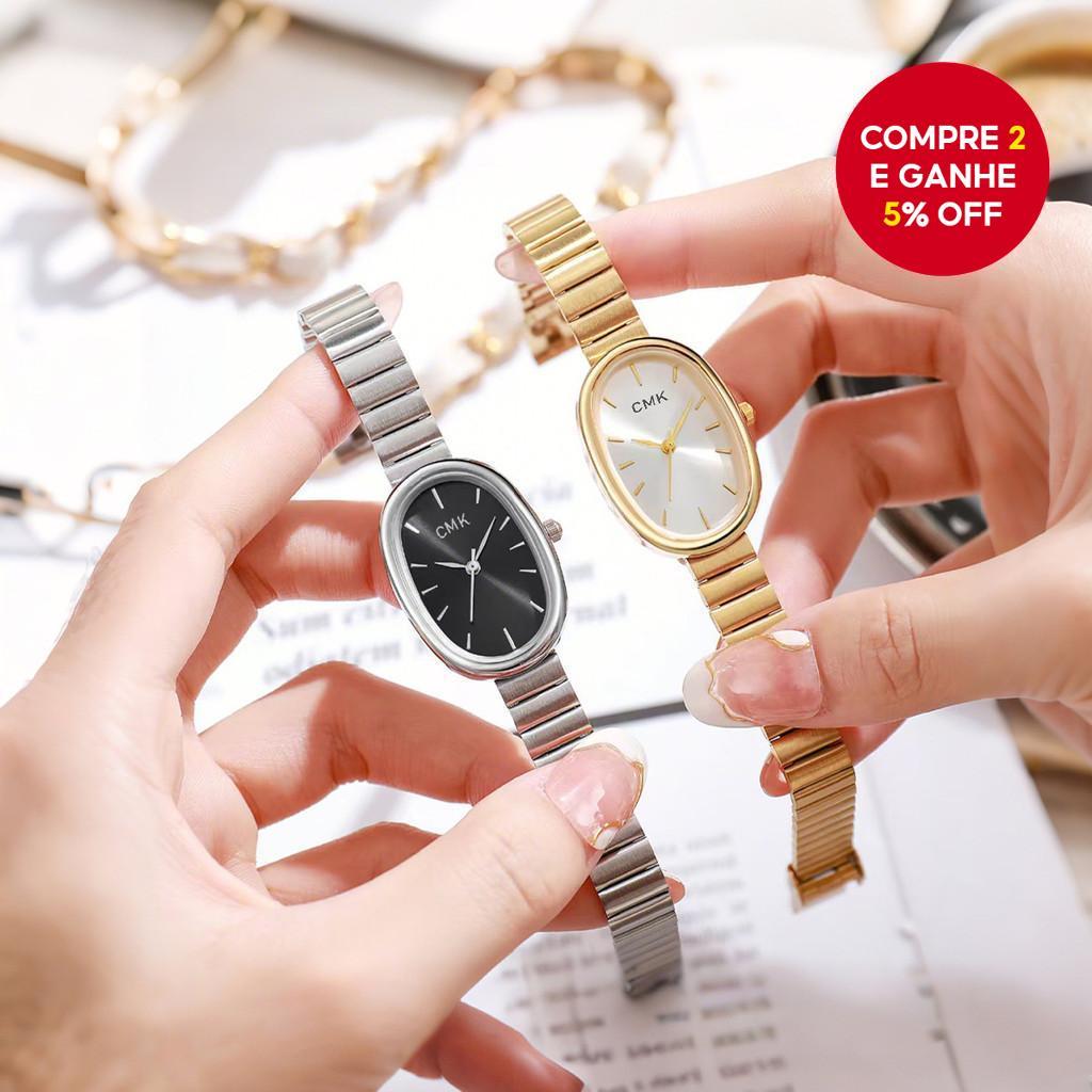 Novo Relógio de Pulso Feminino Criativo com Mostrador Elíptico em Liga, Relógio de Moda Luxuoso, Presente para Mulheres