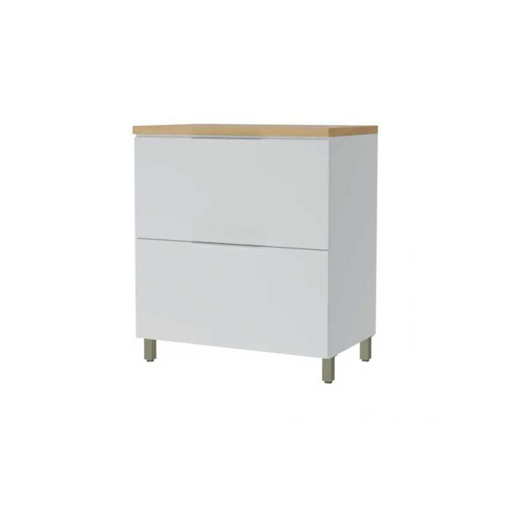 Balcão de Cozinha Marquesa 1 Porta Basculante e 1 Gaveta c/ Tampo 80cm Branca/Nature - Nesher