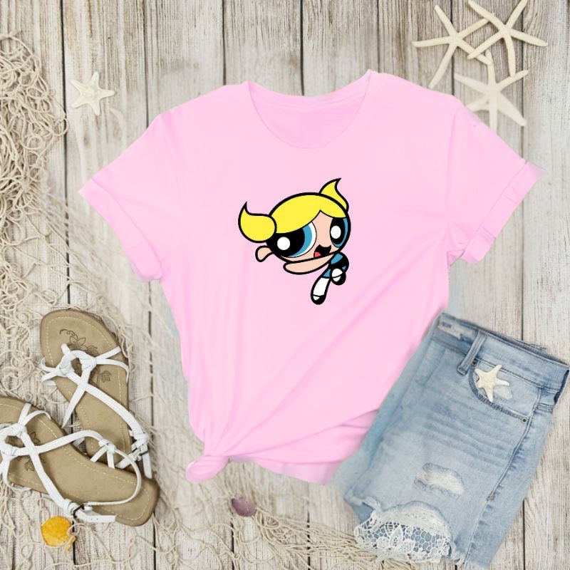 Camiseta Algodão Feminina/Unissex Estampa Meninas Superpoderosas Desenho Cartoon Casual