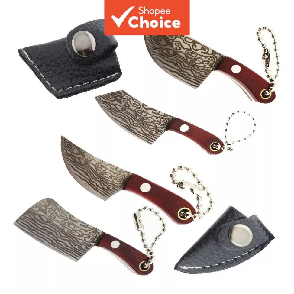 Conjunto de Facas Mini, Faca de Bolso Damasco com Afiador, Facas de Chef Mini EDC, Faca Pequena Faca de Chaveiro