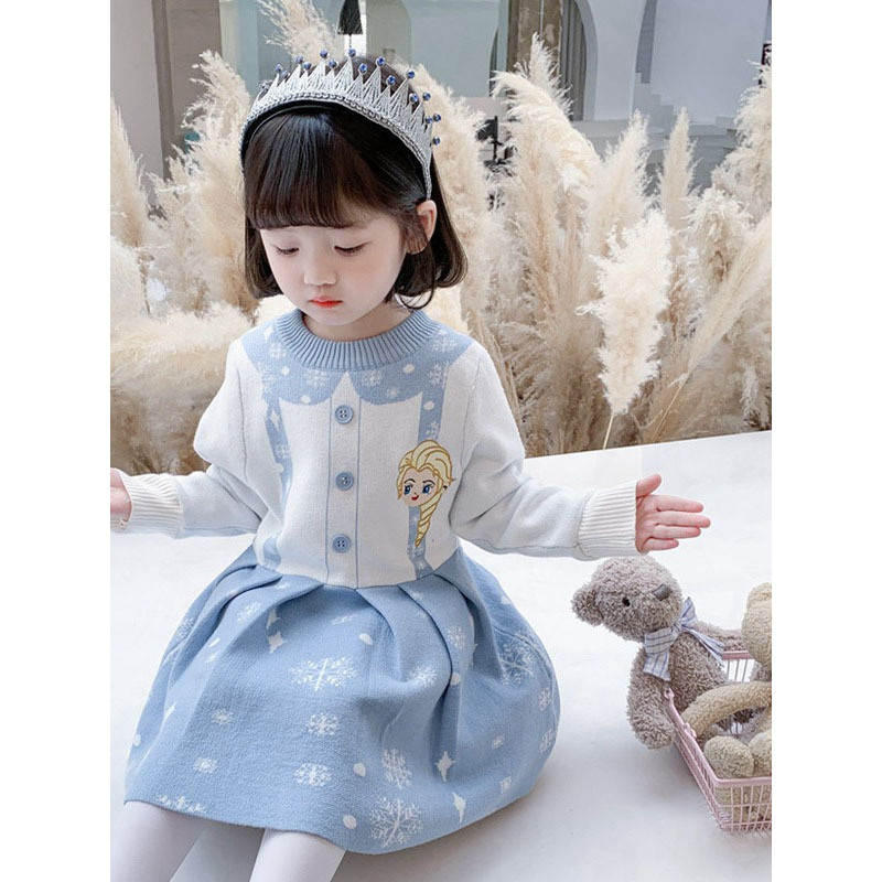 Meninas camisola vestido crianças Elsa vestido de princesa vestido de malha inverno bebê estilo ocidental forro de lã co