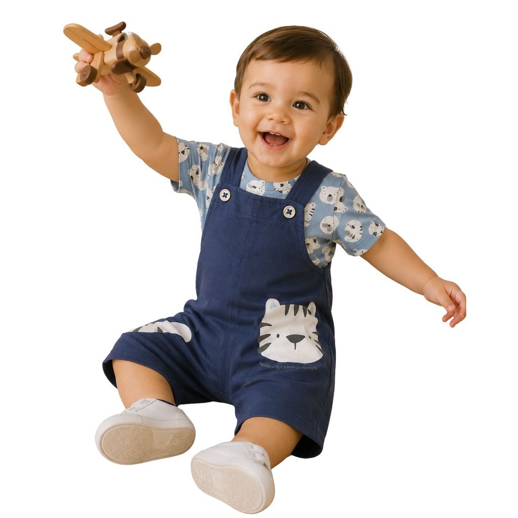 Conjunto Infantil Jardineira Camiseta Tigre Festa Moletom