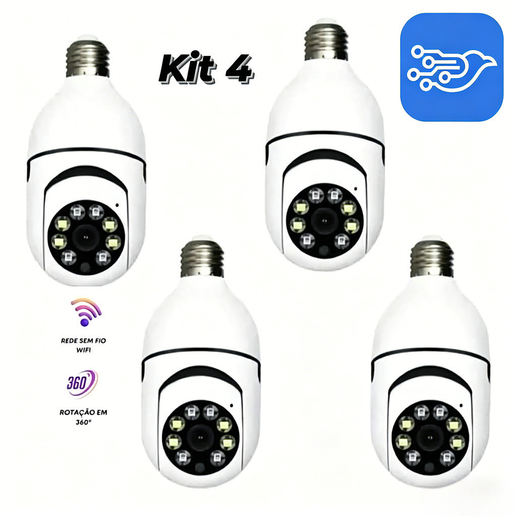 4 Unidades De Câmera De Segurança À Prova D'água Lâmpada Sem Fio V360 pro App Full HD Night Vision