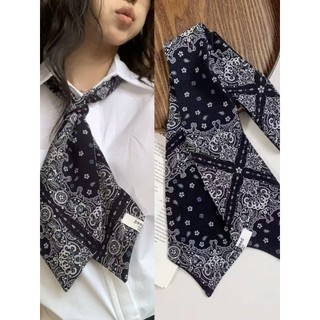 Novo estilo fita dupla face Retro preto branco longo caju porca lenço de seda cachecol All-Match Floral cachecol tempera