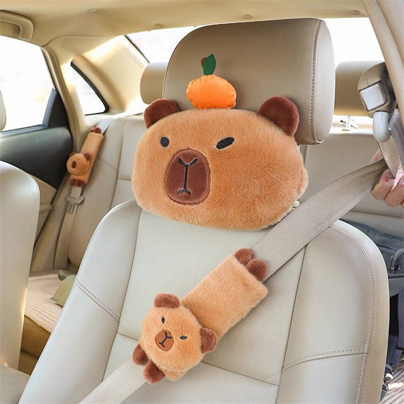 Cute Capabala Plush Automotive Headrest Cartoon Capybara Car Neck Pillow PxAL