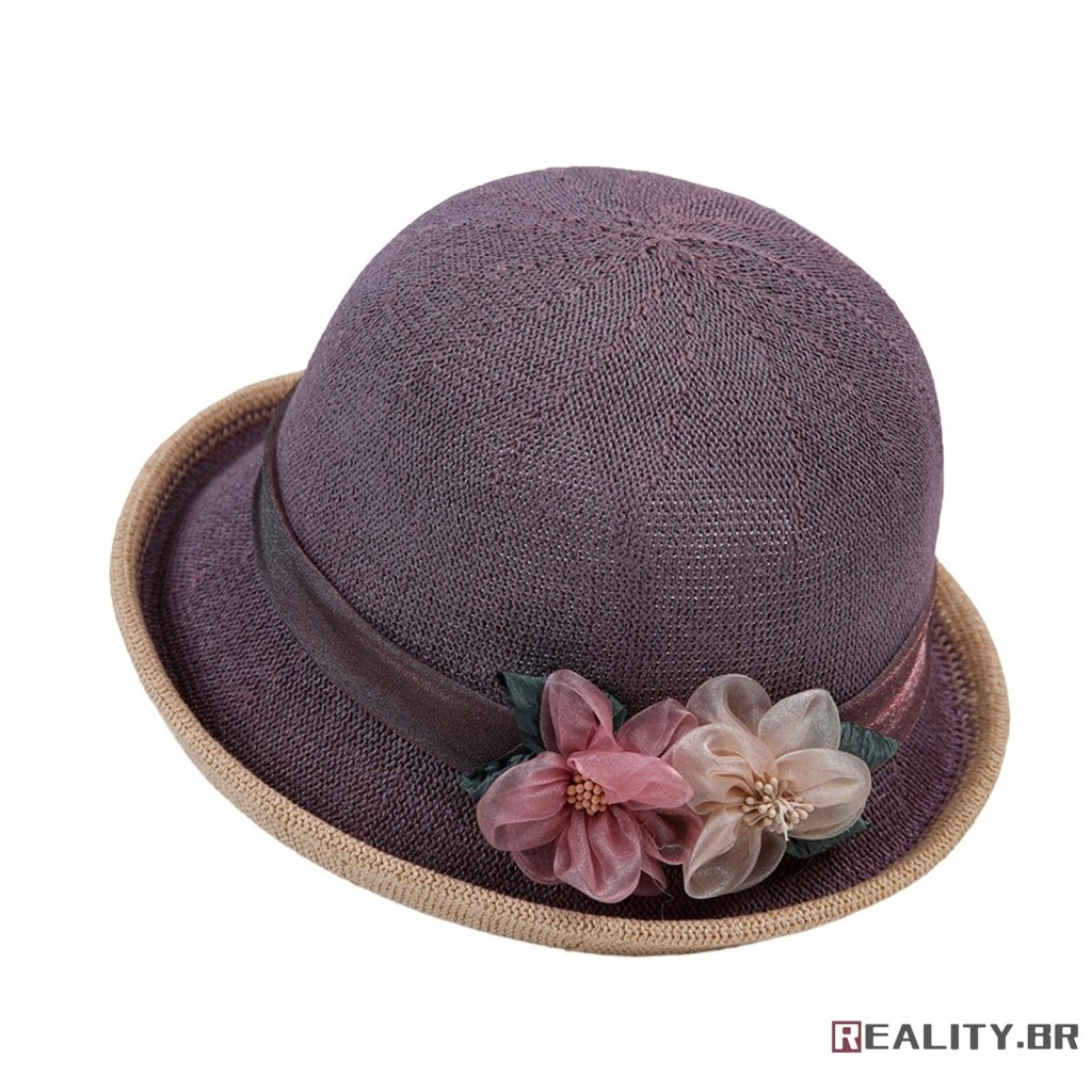 RL-Chapéus Femininos Cloche Com Flores Artificiais , Elegantes , Boné De Sol Casual Para Verão , Primavera E Atividades