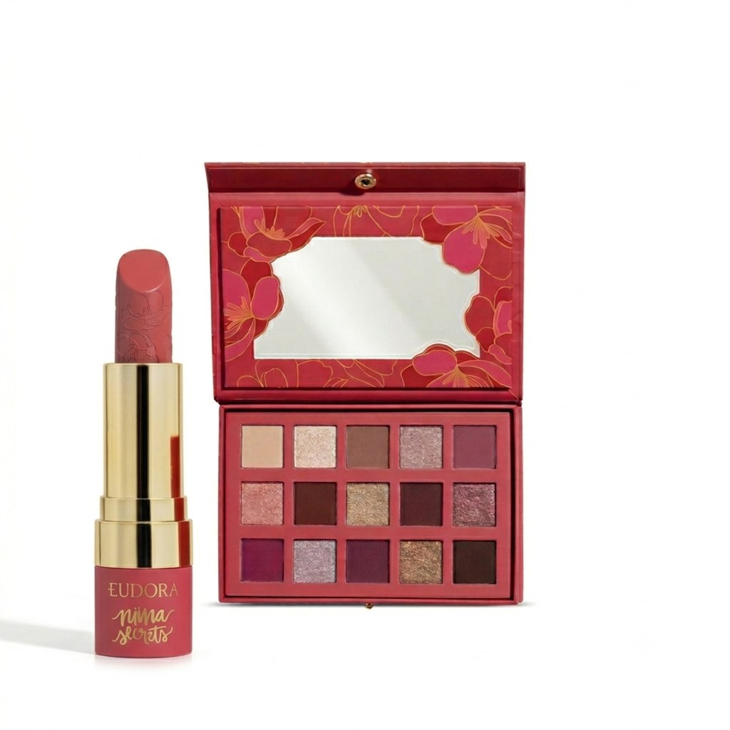 Combo Niina Secrets Soft Petals: Paleta de Sombras 10g + Batom Rosa Secreta 3,8g