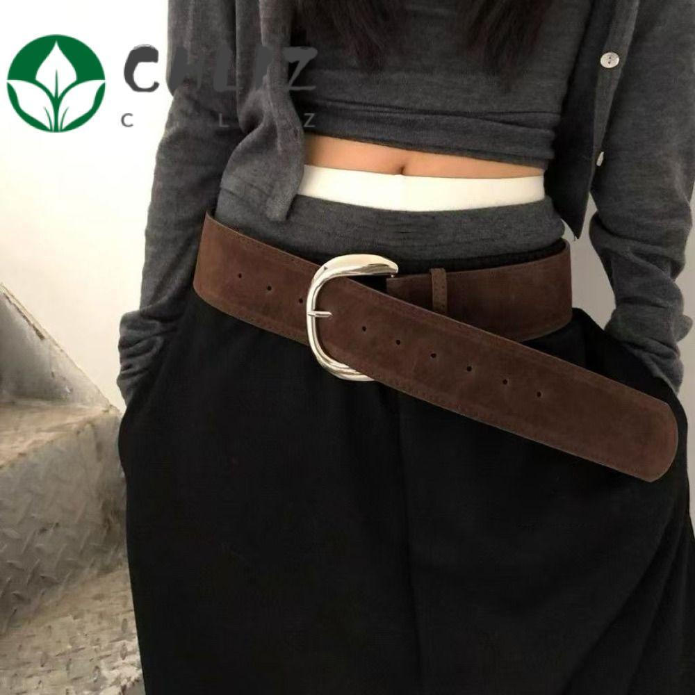 CHLIZ Cinto Largo De Couro De Camurça , Cintura Casual Moderna Com Fivela De Pino , Versátil De Design De Luxo Para Calç