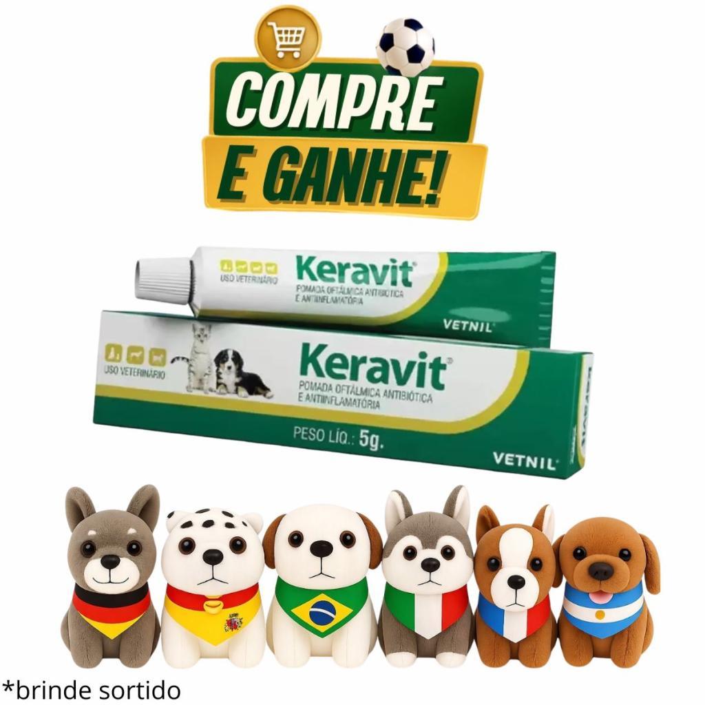 Pomada Oftálmica P/ Pet Keravit 5g Vetnil + Chaveiro Selecão