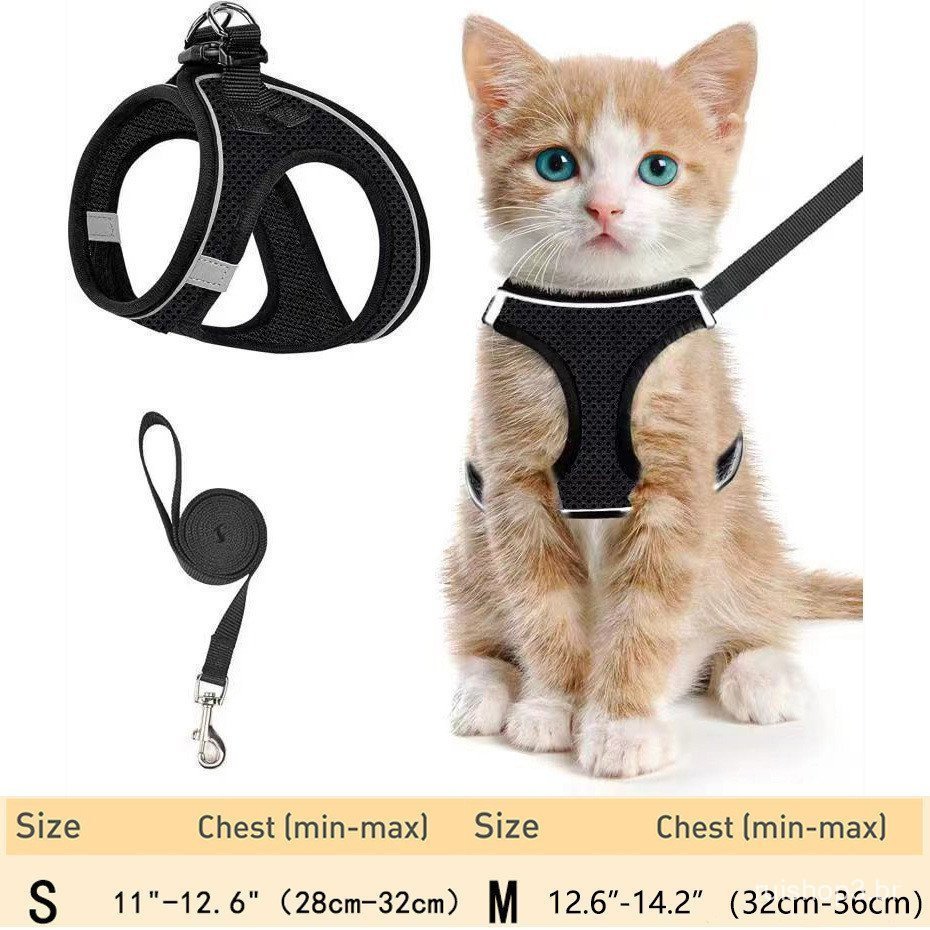 Arnês E Trela Para Gatos Caminhada À Prova De Fuga , Ajustável Colete De Gatinho Reflexivo De Malha Macia Filhotes Ao Ar