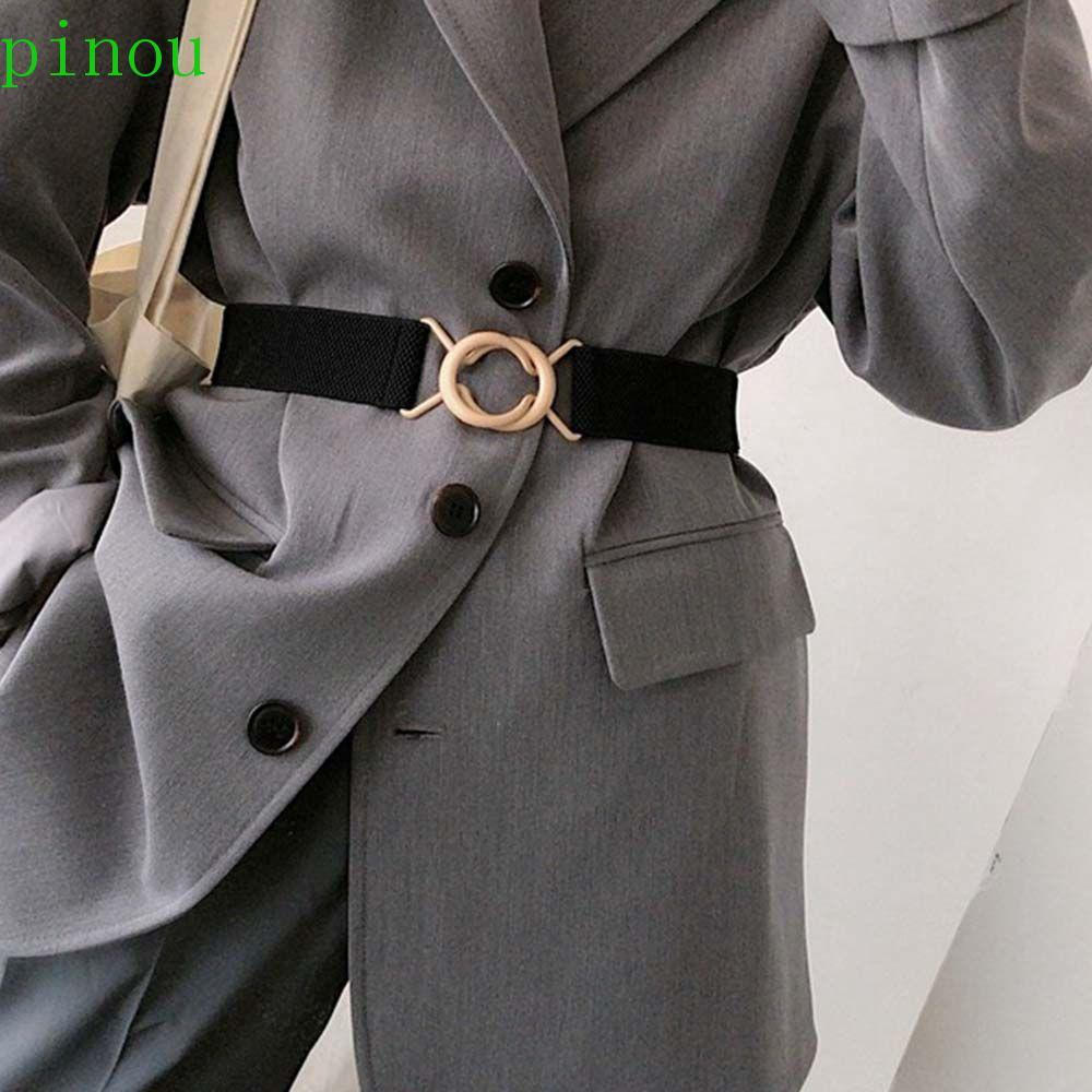 PINOU Cinto De Fivela Redonda Dourada , Simples , Elegante , Cor Sólida , Vestido Vintage , Casaco Para Mulheres , Cintu
