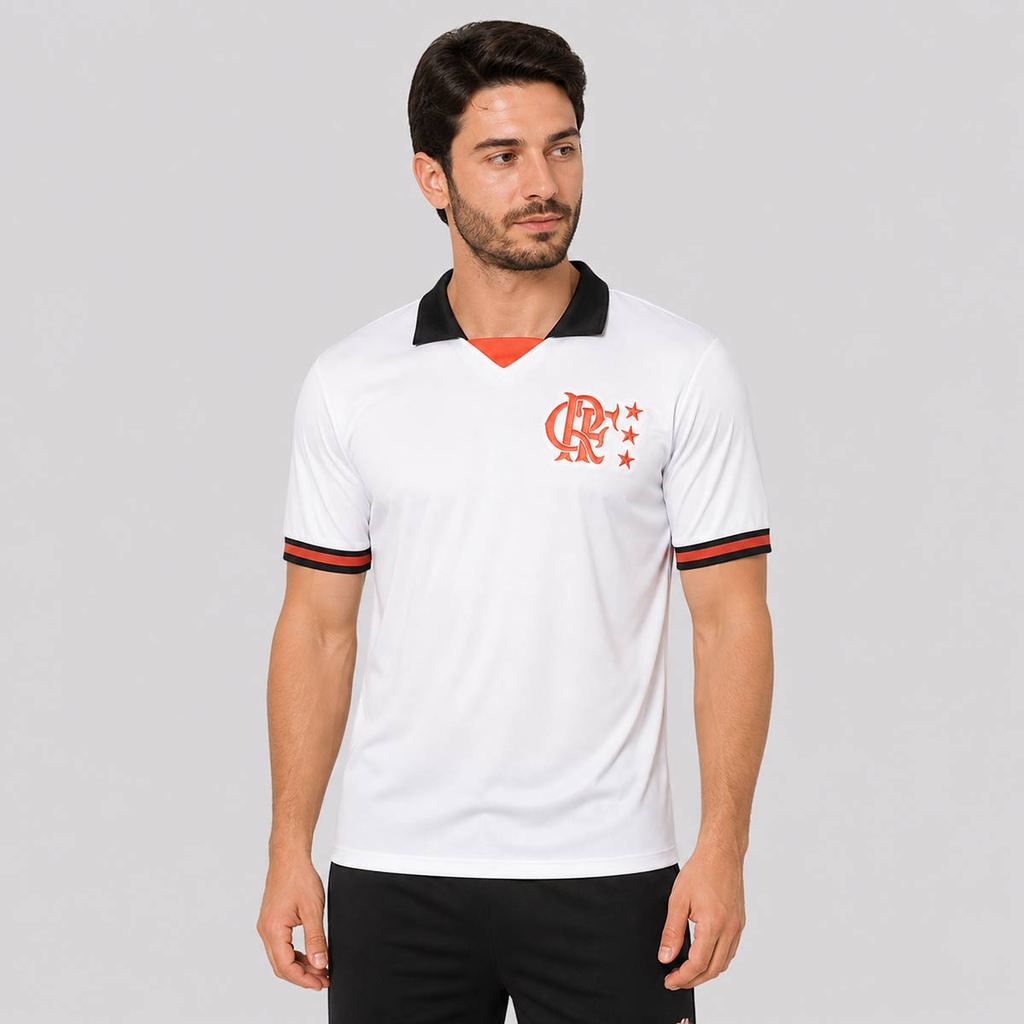Polo Flamengo Line Branca e Preta