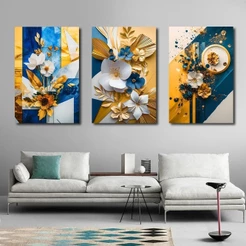 3 peças/kit Decoração de Parede com Moldura — Estética Floral, Cena de Luxo Arte para Decoração de Sala de Estar